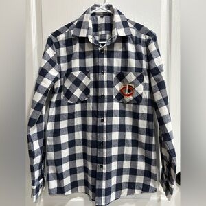 Minnesota Twins Men's Navy and White Checker Flannel Button Front Shirt, Small